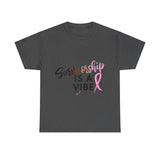 Survivorship Tee with Lift as We Climb on Sleeve